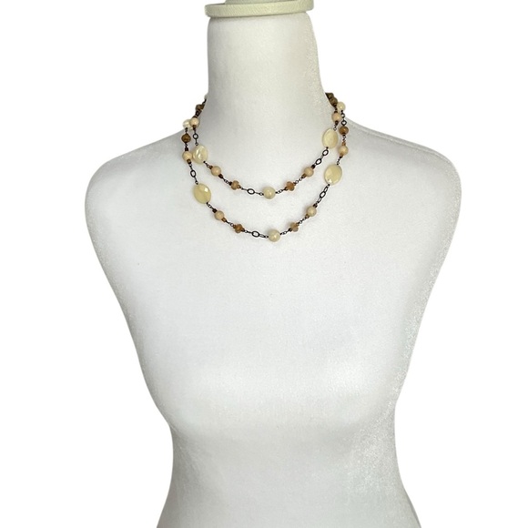 Silpada N1504 Mother of Pearl Rutilated Glass Riverstone Coco Beads Necklace 36” - Picture 2 of 11